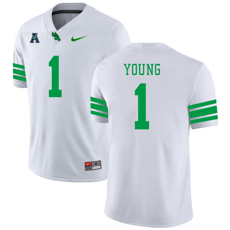 #1 Isheem Young North Texas Mean Green College Football Jerseys Stitched-White